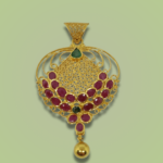 Sha Jewellers 22k Gold Two-Layer Ruby Cluster Pendant with Emerald Top and Emerald Gold Drop | Traditional Layered Temple Jewelry
