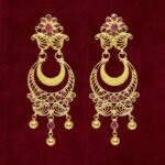 Sha Jewellers 22k Gold Ruby Chand Bali Earrings with South Sea Pearls | Traditional Ruby Pearl Jhumkas