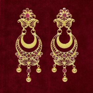 Sha Jewellers 22k Gold Ruby Chand Bali Earrings with South Sea Pearls | Traditional Ruby Pearl Jhumkas