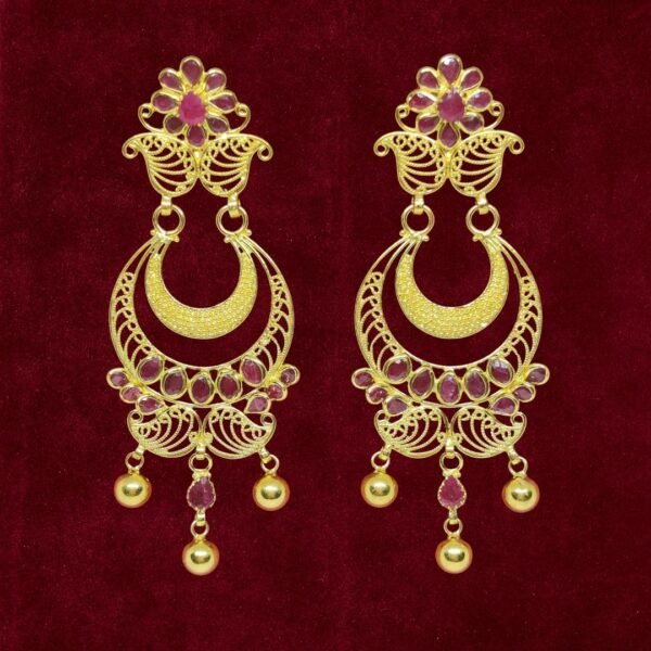 Sha Jewellers 22k Gold Ruby Chand Bali Earrings with South Sea Pearls | Traditional Ruby Pearl Jhumkas