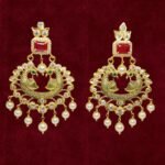 Sha Jewellers 22k Gold Peacock Design Chand Bali Earrings with Rubies, Emeralds, Polki Diamonds and South Sea Pearls | Royal Nizami Jewelry