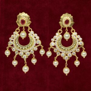 Sha Jewellers 22k Gold Ruby, Polki Diamond and South Sea Pearl Chand Bali Earrings | Nizami Style Traditional Jewelry