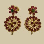 Sha Jewellers 22k Gold Round Ruby and Emerald Drop Earrings | Circular Design Traditional Hanging Jewelry