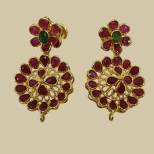 Sha Jewellers 22k Gold Round Ruby and Emerald Drop Earrings | Circular Design Traditional Hanging Jewelry