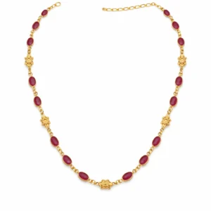 Sha Jewellers Handmade 22k Gold Ruby Chain with alternating gold ball accents | Rhythmic Ruby Ball Necklace