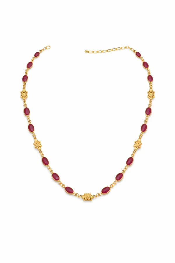Sha Jewellers Handmade 22k Gold Ruby Chain with golden stars between each ruby | Celestial Design Necklace