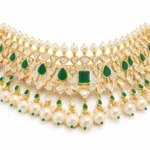 22K gold emerald Polki choker with South Sea pearls along the top and bottom rows by SHA Jewelers