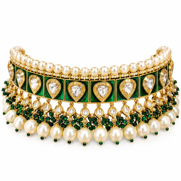 Emerald Green Gold Pearl Choker Necklace | SHA Jewelers