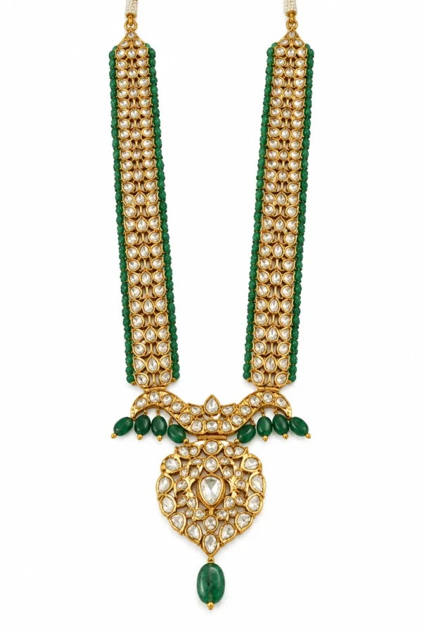 22K Gold Emerald Polki Necklace with Large Pendant | SHA Jewelers