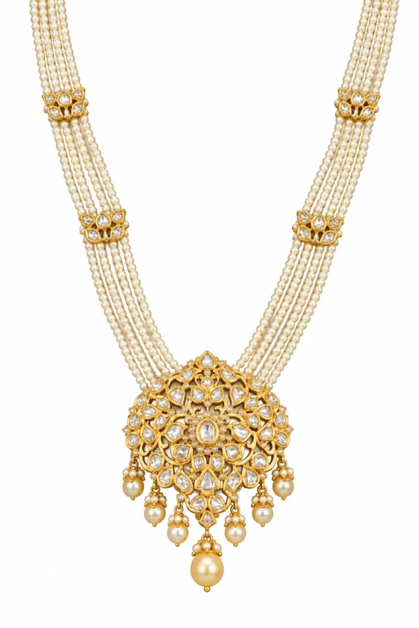 22K Gold Kundan Pearl Necklace with Polki | SHA Jewelers