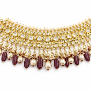 22K gold Polki Kundan choker with South Sea pearls and ruby drops by SHA Jewelers