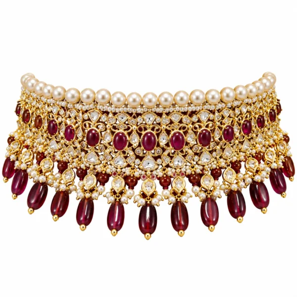 Ruby Polki South Sea Pearl 22K Gold Choker | SHA Jewelers